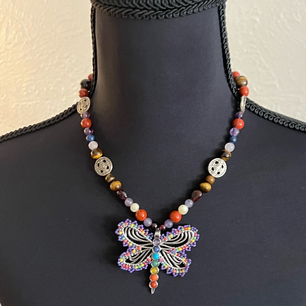 Colorful Beaded Butterfly Necklace